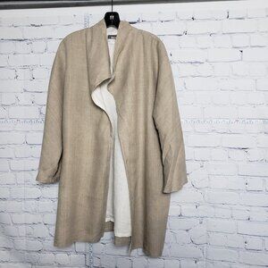 Yolanda Lorente Tan Linen Open Front Jacket Topper Duster size Large